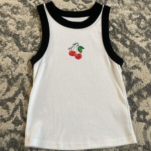 White and Black Tank-top With Cherry Design